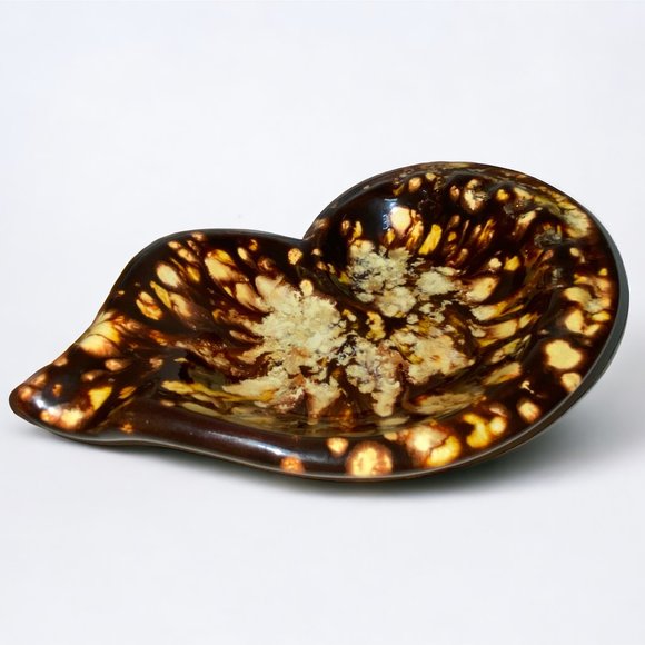 Art Pottery Ceramic Glazed Ashtray Vintage 1980s Handmade Signed Brown Speckled - Picture 2 of 6